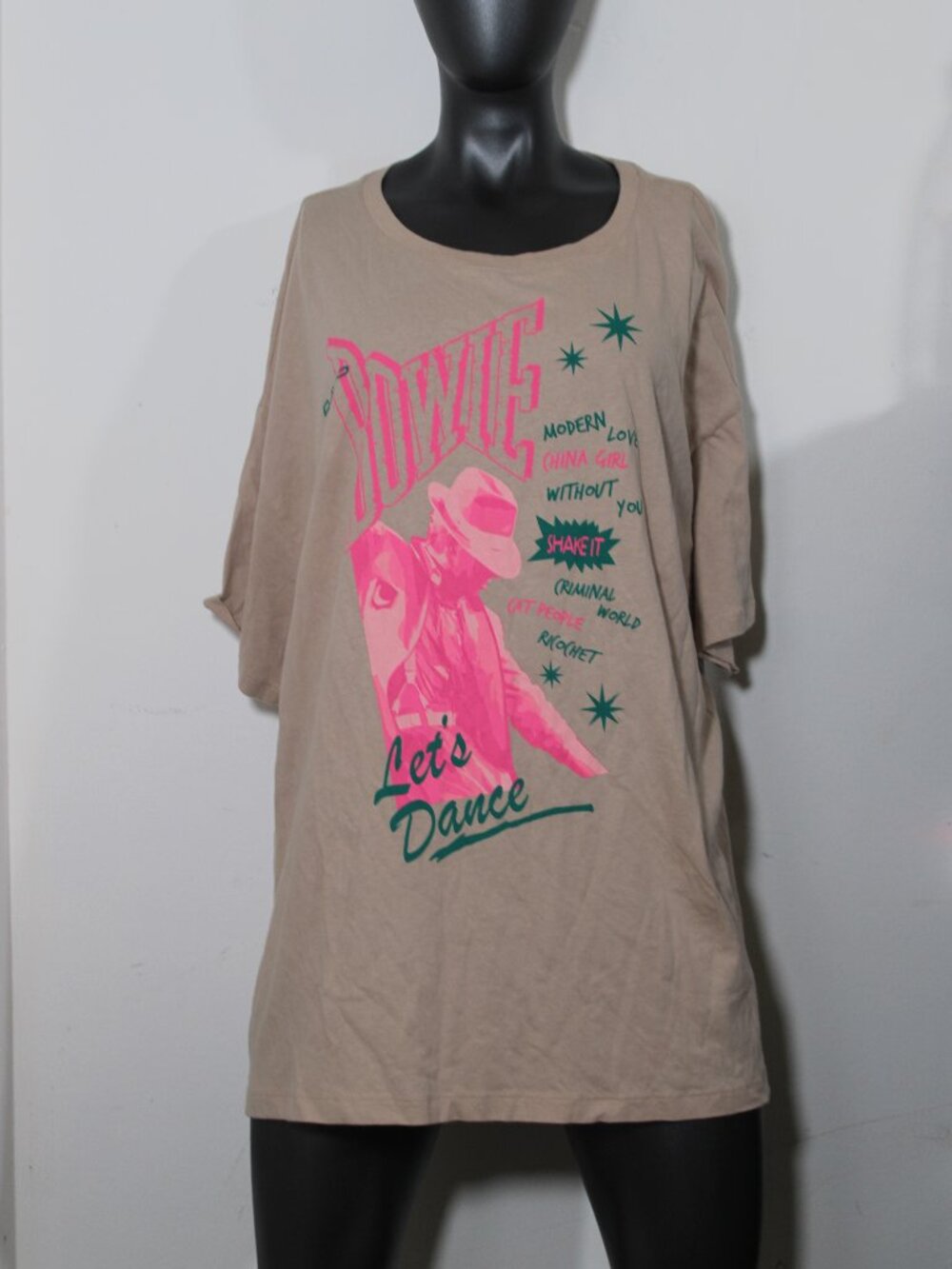 David Bowie Let's Dance Graphic Band Tee Tan Pink XXL Oversized Vintage Vibe
